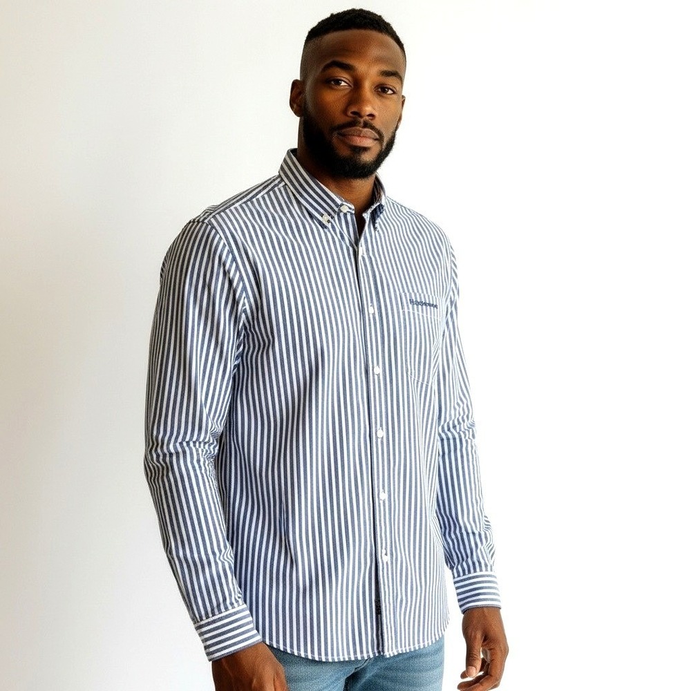 Horseware Ireland Mens Blue White Striped Cotton Button Down Shirt Large L